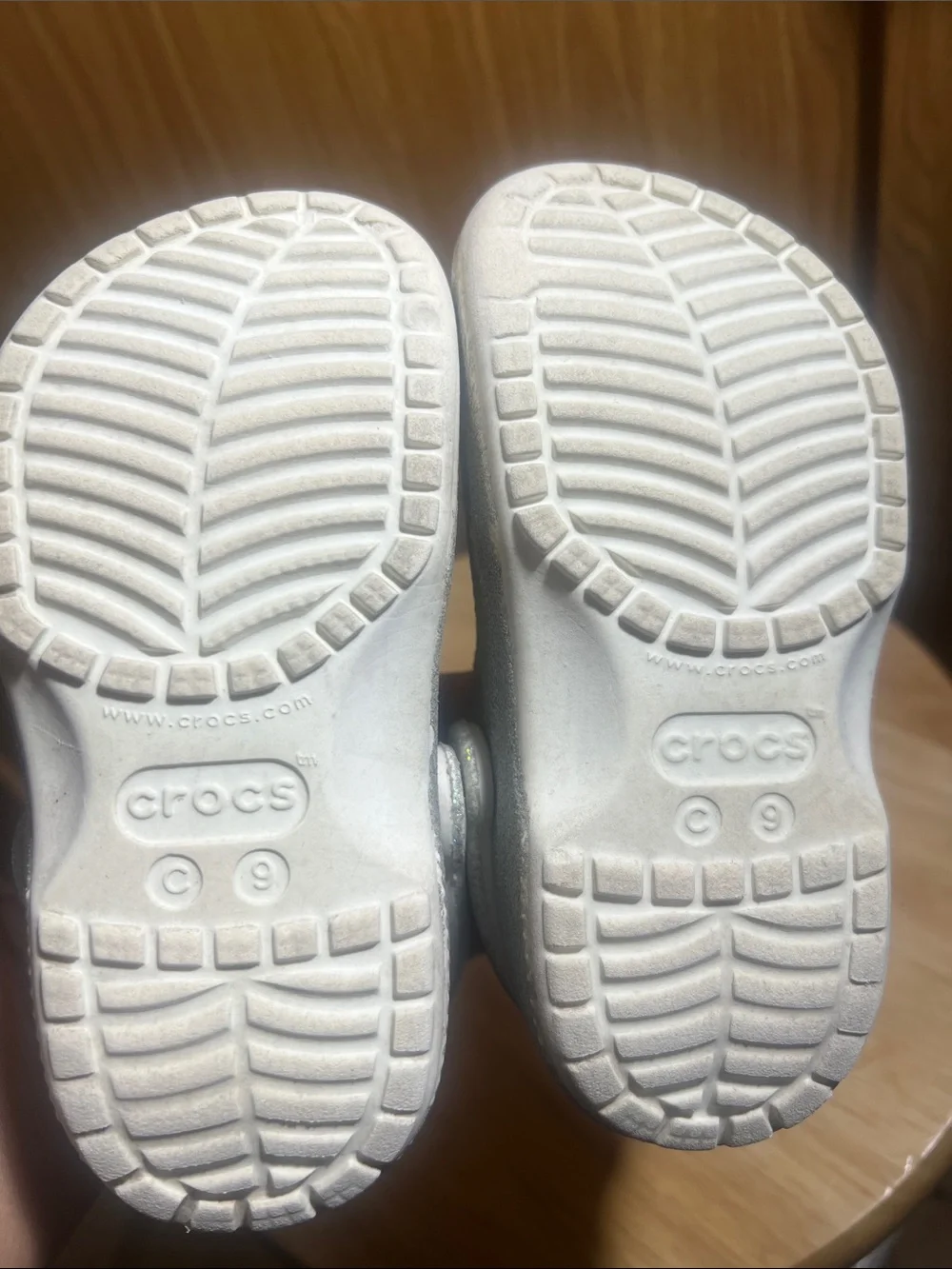 CROCS Kids Glittery Silver Clog Sandals with Colorful Jibbitz Charms